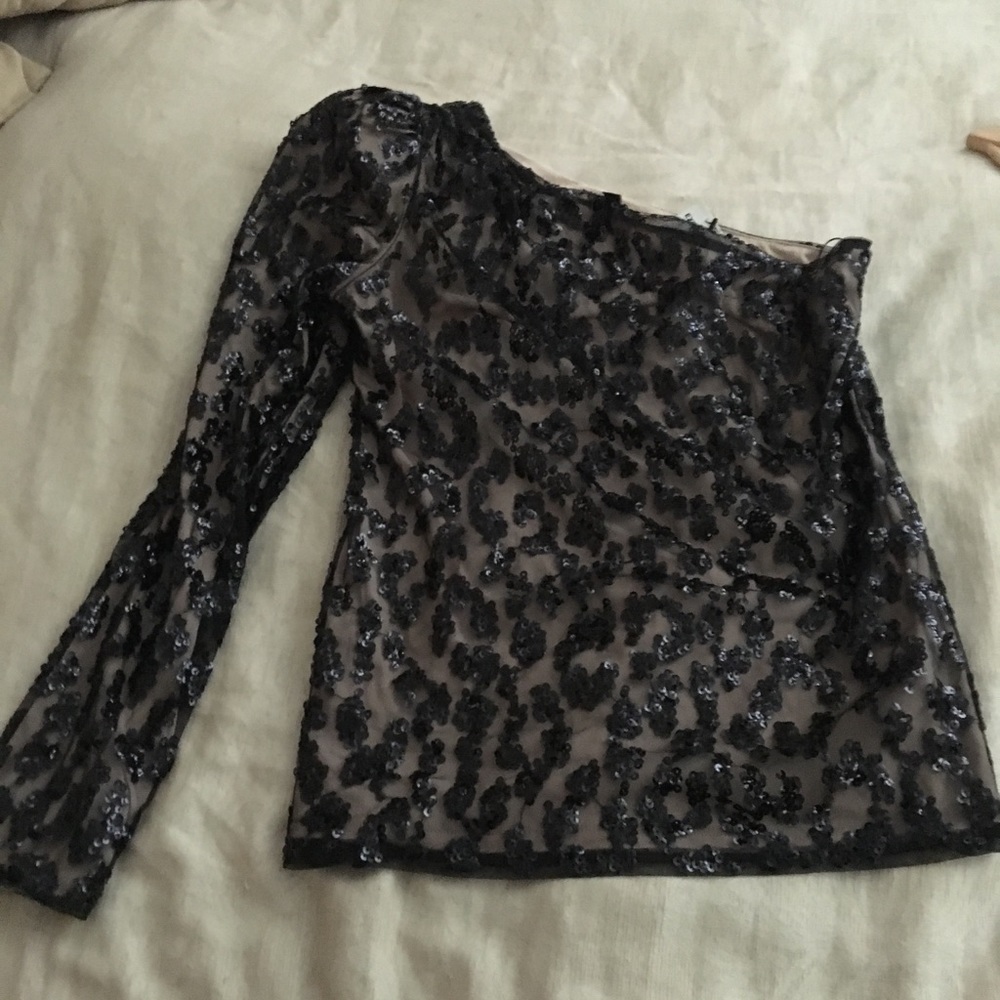 Express Sequin Mesh Long Sleeve Top